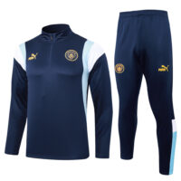 B751# 23-24 Man City navy blue with light blue and white half zipper sweater tracksuit