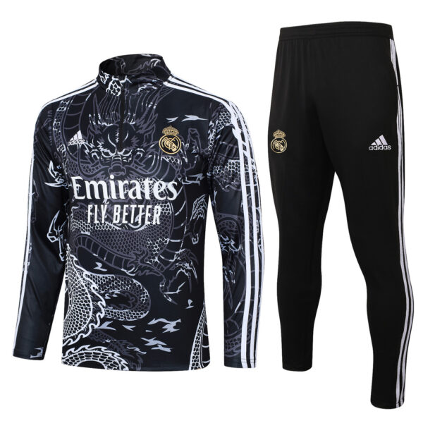 B758# 23-24 Real Madrid black printing half zipper sweater tracksuit - Image 2