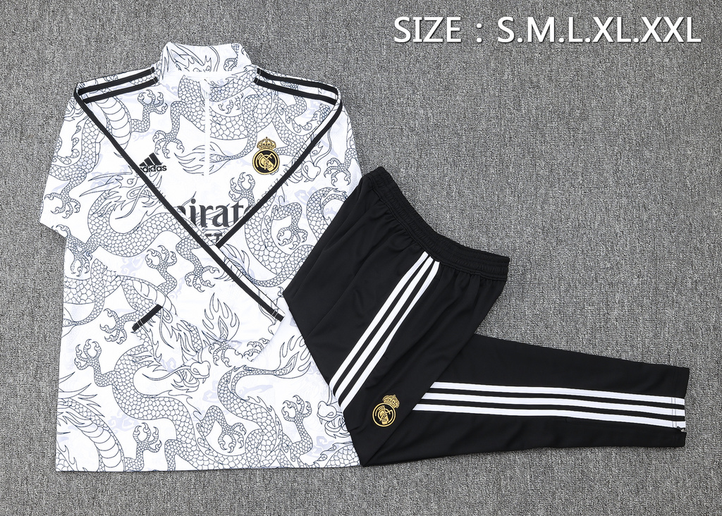 B768# 23-24 Real Madrid white with dragon half zipper training tracksuit