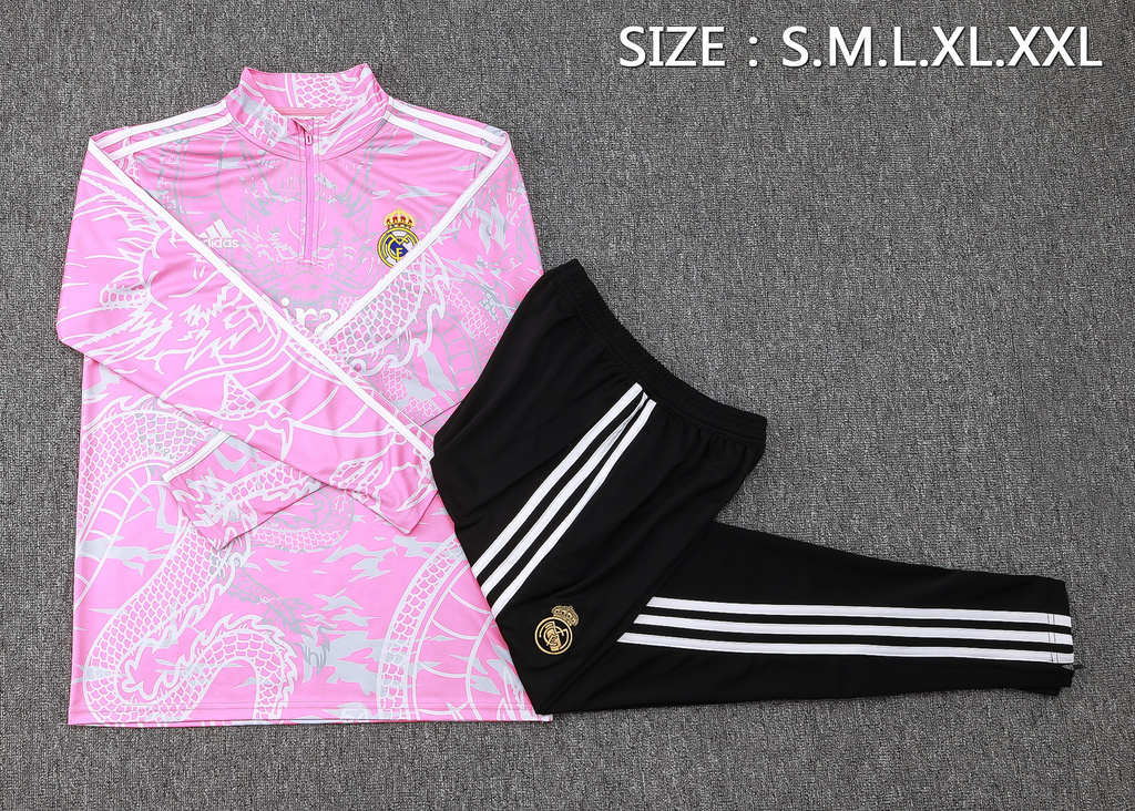 B770# 23-24 Real Madrid pink with dragon half zipper training tracksuit
