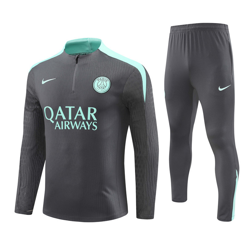 player version 24-25 PS G dark gray with light green half zipper training tracksuit