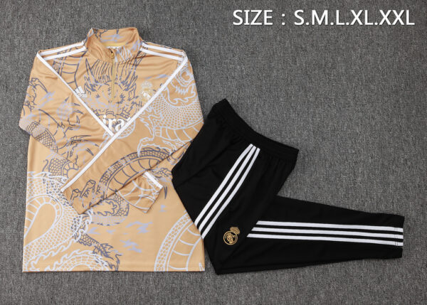 B771# 23-24 Real Madrid gold with dragon half zipper training tracksuit - Image 2
