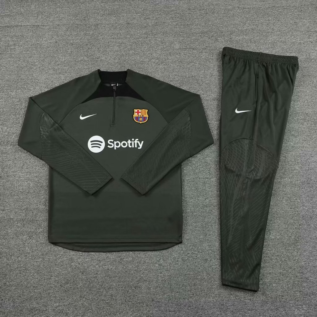 23-24 Bar dark green half zipper sweater tracksuit