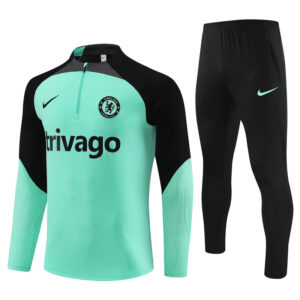 Fans version 23-24 Chelsea light green with black half zipper sweater tracksuit - Image 2