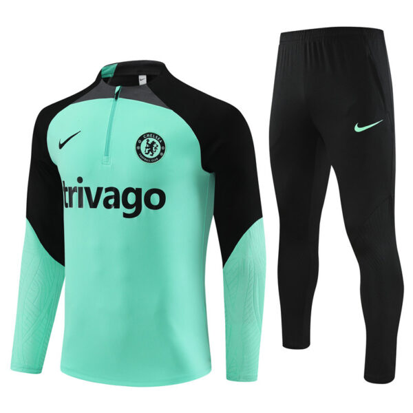 Fans version 23-24 Chelsea light green with black half zipper sweater tracksuit - Image 2
