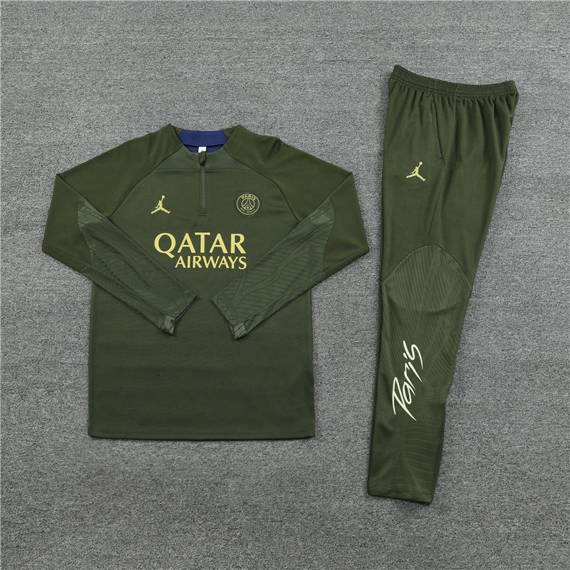 Fans version 23-24 PS G Jrdan army green half zipper sweater tracksuit