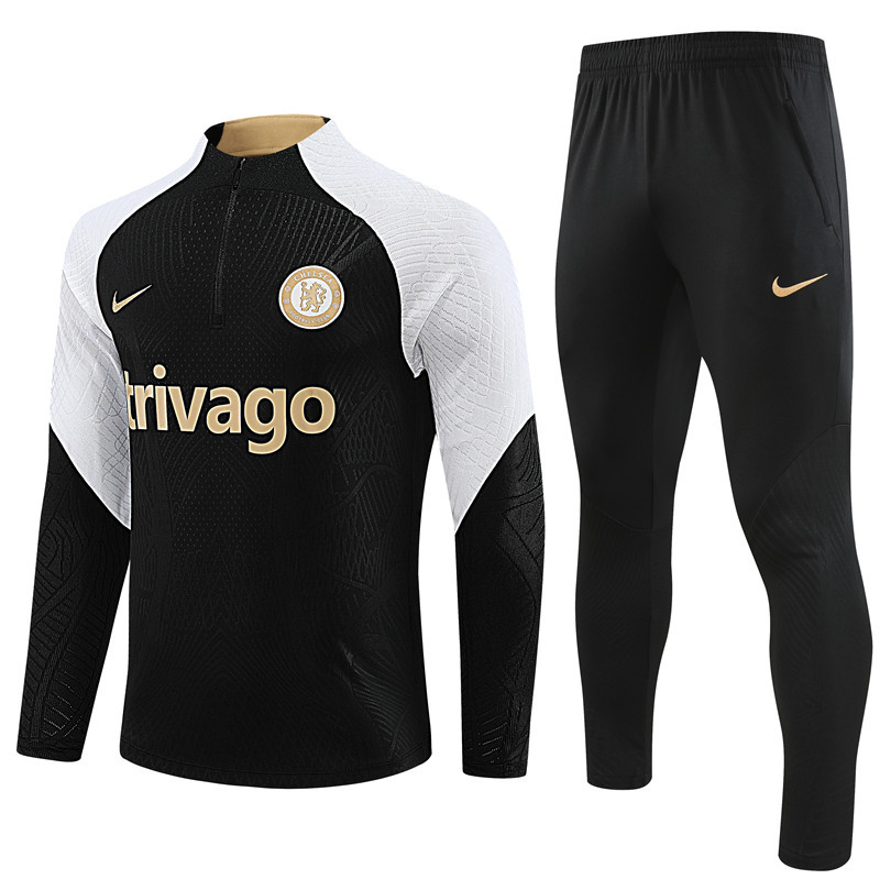 Player version 23-24 Chelsea black with white half zipper training tracksuit