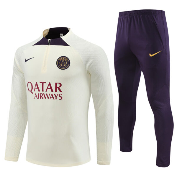 Player version 23-24 PS G beige with purple half zipper sweater tracksuit - Image 2