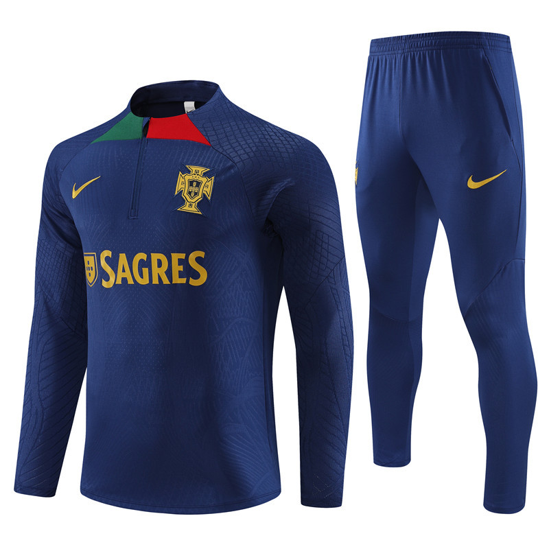 Player version 23-24 Portugal navy blue half zipper sweater tracksuit
