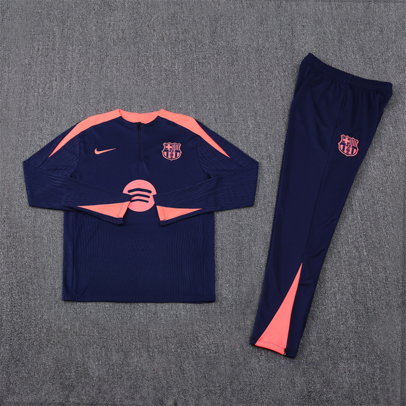 Player version 24-25 Bar navy blue with pink stripe half zipper sweater tracksuit