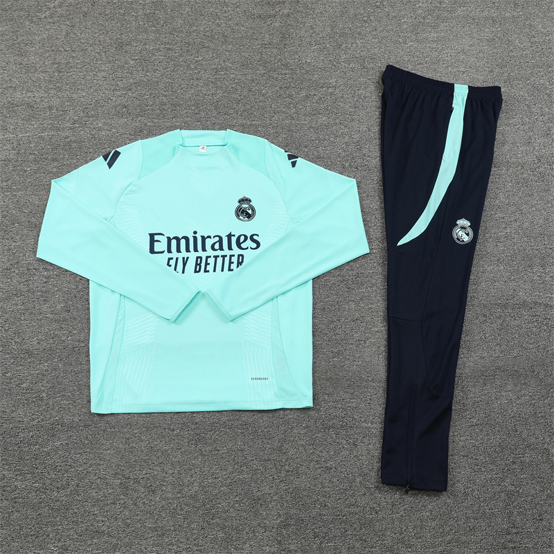 002-339 Player version 24-25 Real Madrid lake blue round collar training tracksuit