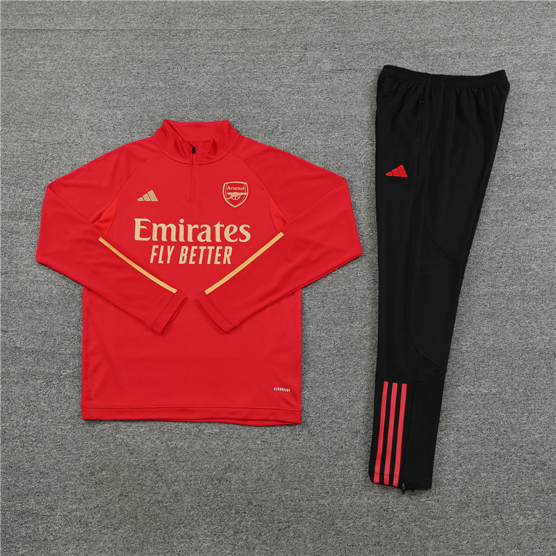 002-34 23-24 Arsenal red with gold half zipper sweater tracksuit