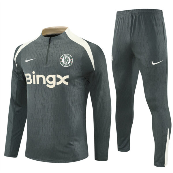 Player version 25-26 Chelsea army green with beige stripe half zipper sweater tracksuit - Image 2