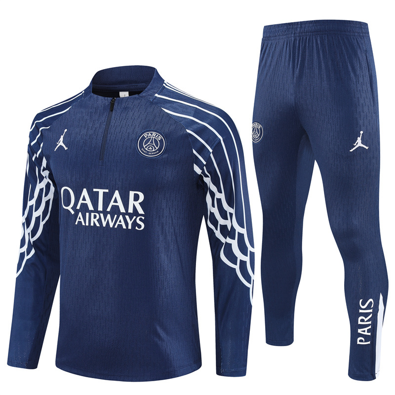 Player version 25-26 PS G navy blue with white stripe half zipper sweater tracksuit CL version