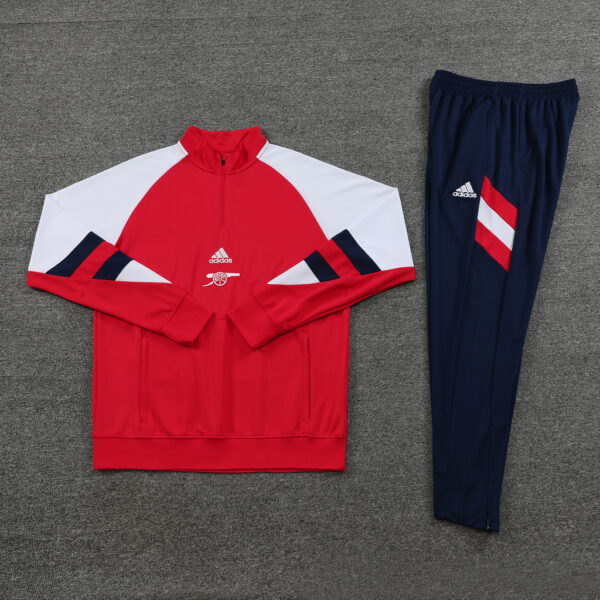 23-24 Arsenal red with white and blue stripe half zipper sweater tracksuit - Image 2