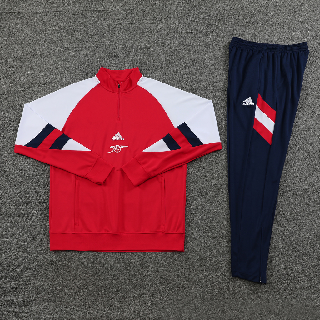 23-24 Arsenal red with white and blue stripe half zipper sweater tracksuit