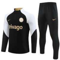 fans version 23-24 Chelsea black with white half zipper training tracksuit