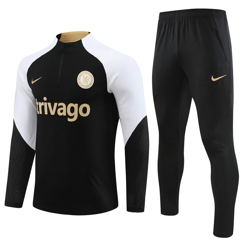 fans version 23-24 Chelsea black with white half zipper training tracksuit