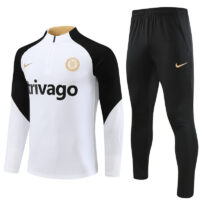 fans version 23-24 Chelsea white with black half zipper training tracksuit