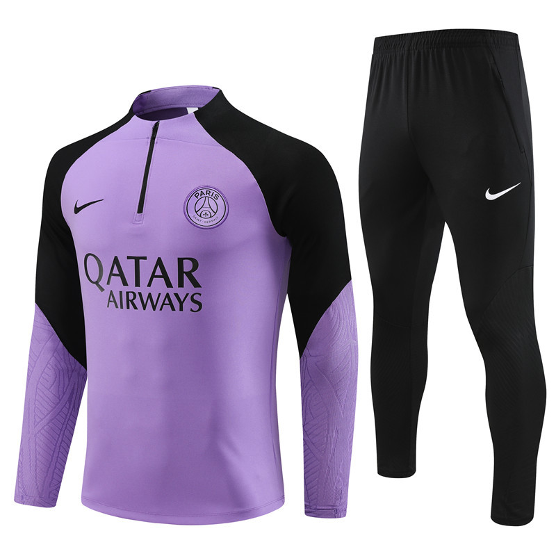 fans version 23-24 PS G purple with black half zipper sweater tracksuit
