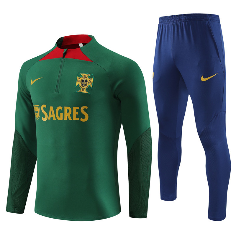 fans version 23-24 Portugal green with blue pants half zipper sweater tracksuit