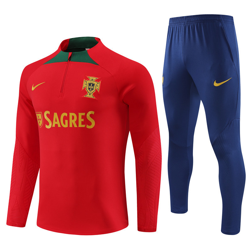 002-365 fans version 23-24 Portugal red with green half zipper sweater tracksuit