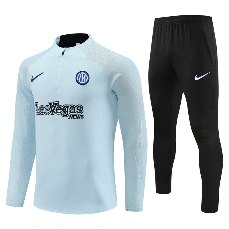 player version 23-24 Inter light blue half zipper sweater tracksuit