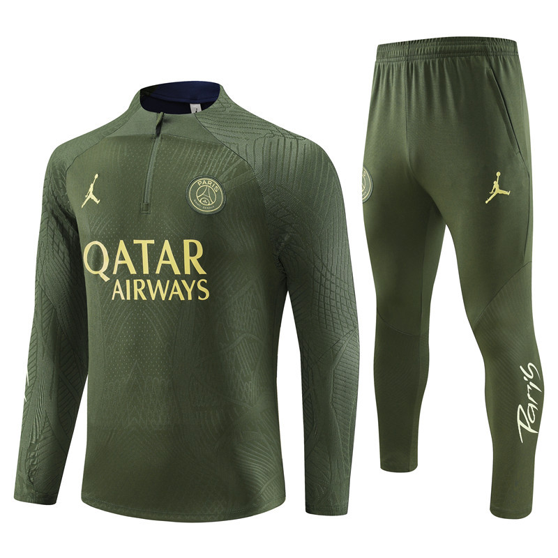 player version 23-24 PS G Jrdan army green half zipper sweater tracksuit