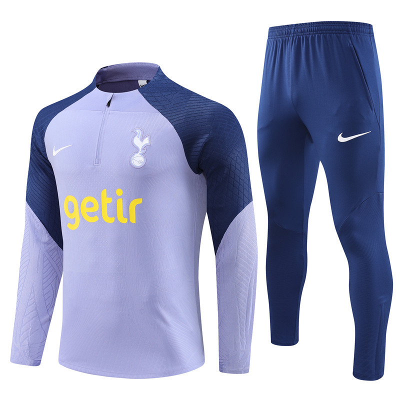 player version 23-24 Tottenham light purple with navy blue half zipper sweater tracksuit