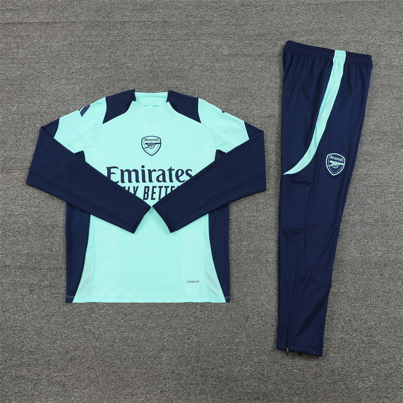 002-383 player version 24-25 Arsenal lake blue with navy blue pullover training tracksuit