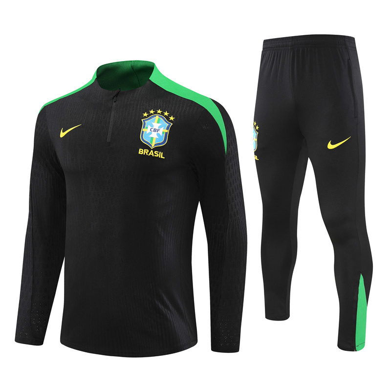 player version 24-25 Brazil black with green half zipper training tracksuit