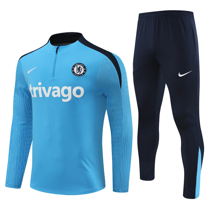 002-397 player version 24-25 Chelsea light blue with navy blue half zipper training tracksuit