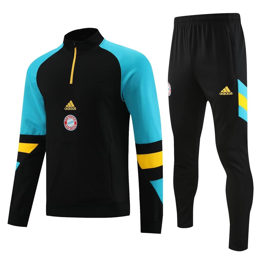 23-24 Bayern black with blue half zipper sweater tracksuit
