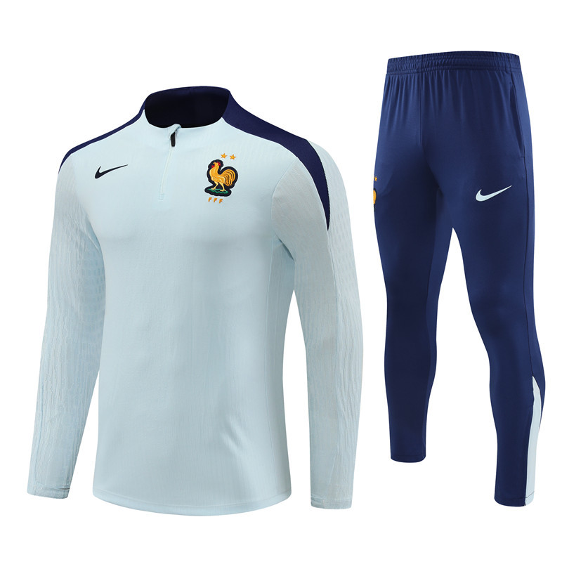 player version 24-25 France light blue with navy blue half zipper training tracksuit