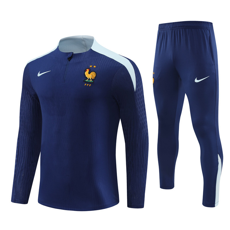 player version 24-25 France navy blue with light blue half zipper training tracksuit