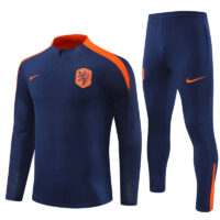 player version 24-25 Netherlands navy blue with orange half zipper training tracksuit