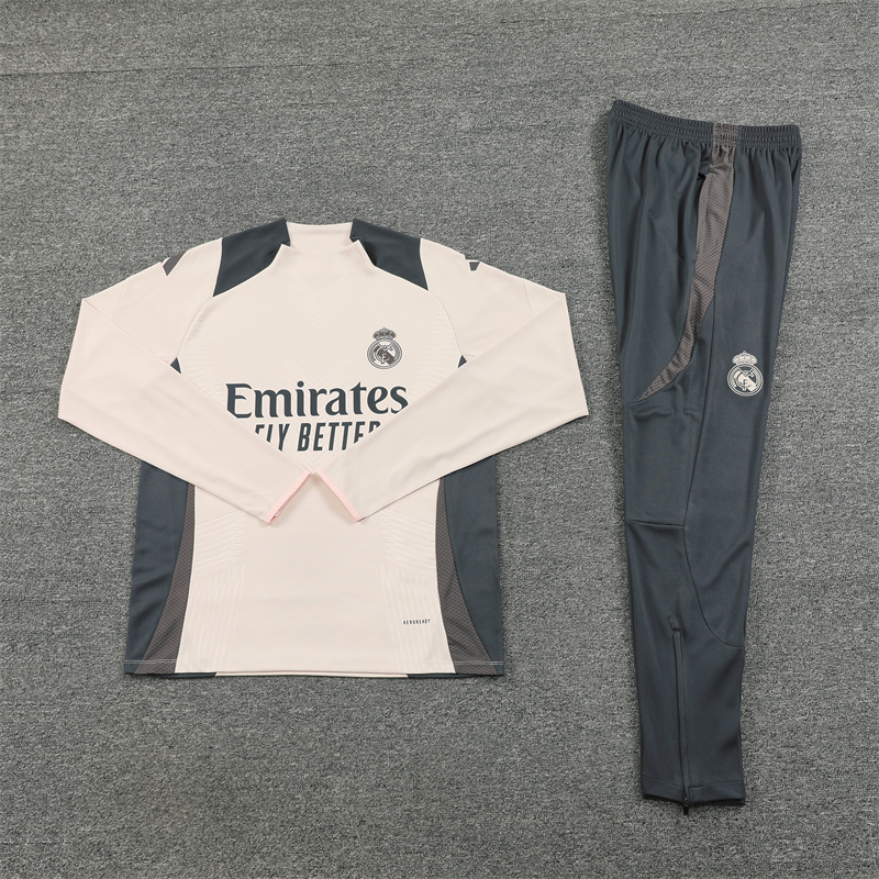 player version 24-25 Real Madrid beige with gray pullover training tracksuit