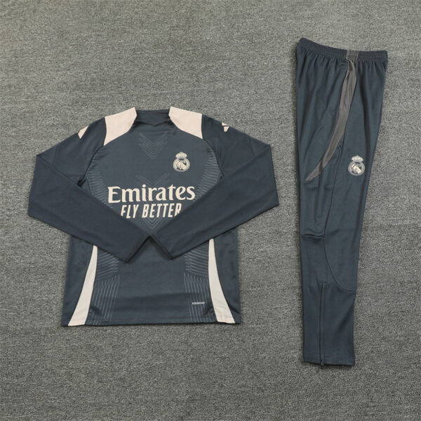 player version 24-25 Real Madrid dark gray with beige half zipper training tracksuit - Image 2