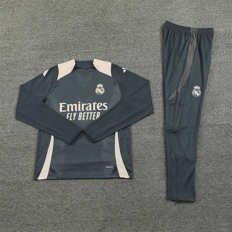 002-428 player version 24-25 Real Madrid dark gray with beige half zipper training tracksuit