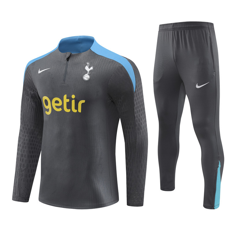 002-430 player version 24-25 Tottenham dark gray with blue half zipper training tracksuit