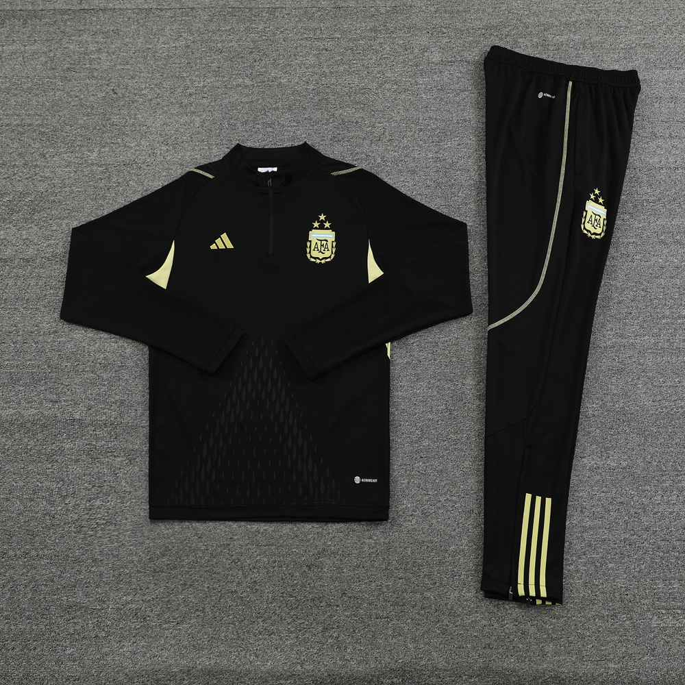 with embossed 2023 Argentina black with yellow half zipper training tracksuit