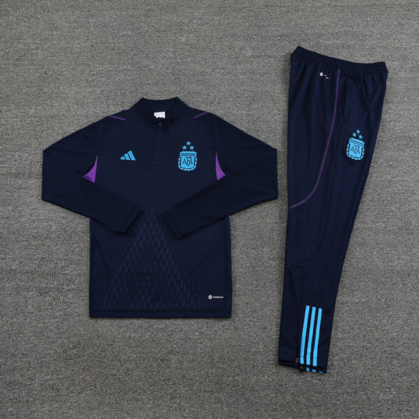 with embossed 2023 Argentina navy blue with purple half zipper training tracksuit - Image 2