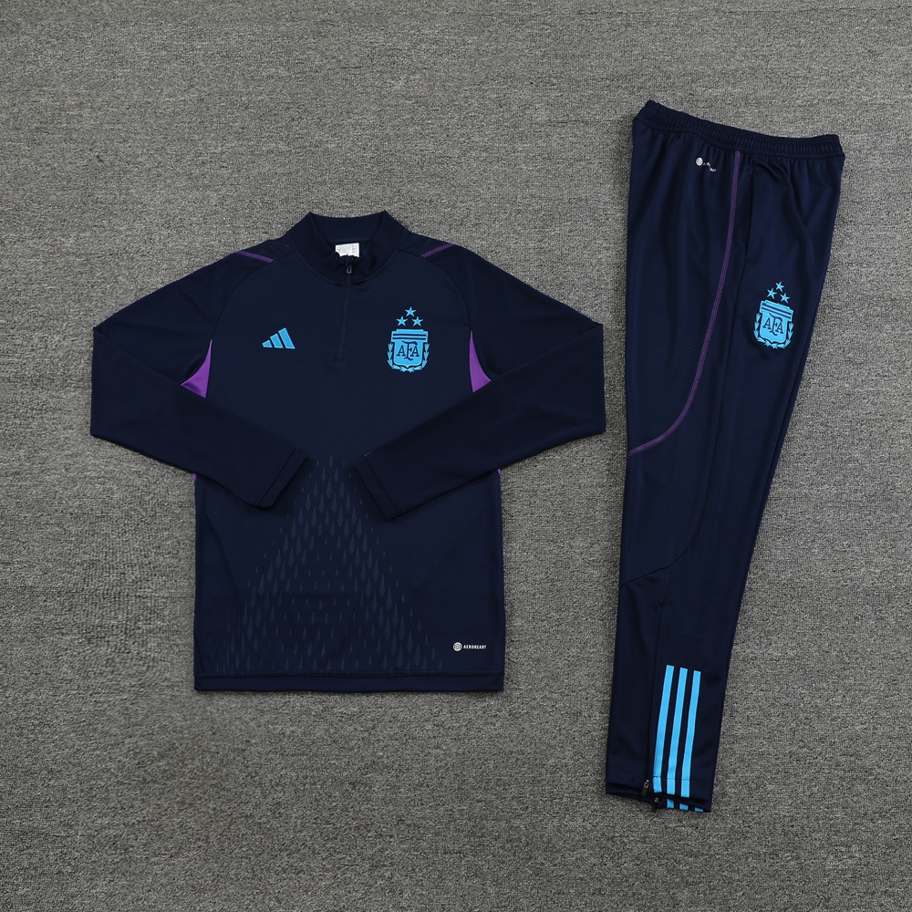 with embossed 2023 Argentina navy blue with purple half zipper training tracksuit