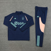 with sponsor logo 23-24 Ajax navy blue with beige stripe half zipper sweater tracksuit