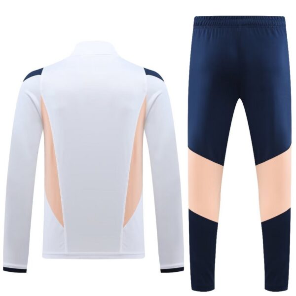 with sponsor logo 23-24 Ajax white with navy blue and beige stripe half zipper sweater tracksuit - Image 2