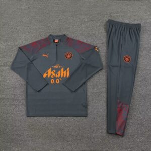 with sponsor logo 23-24 Man City dark gray with red half zipper sweater tracksuit - Image 2