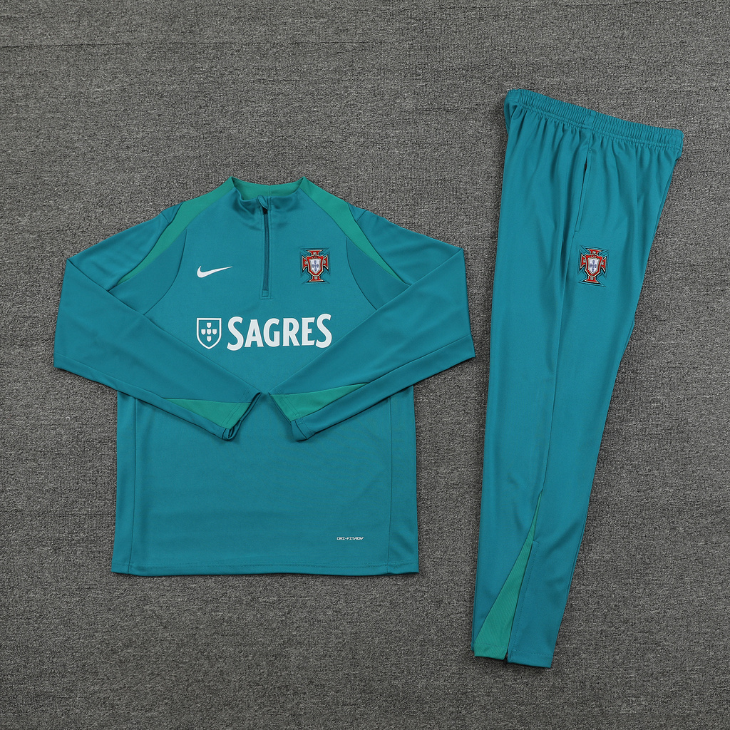 002-444 with sponsor logo 24-25 Portugal green half zipper training tracksuit