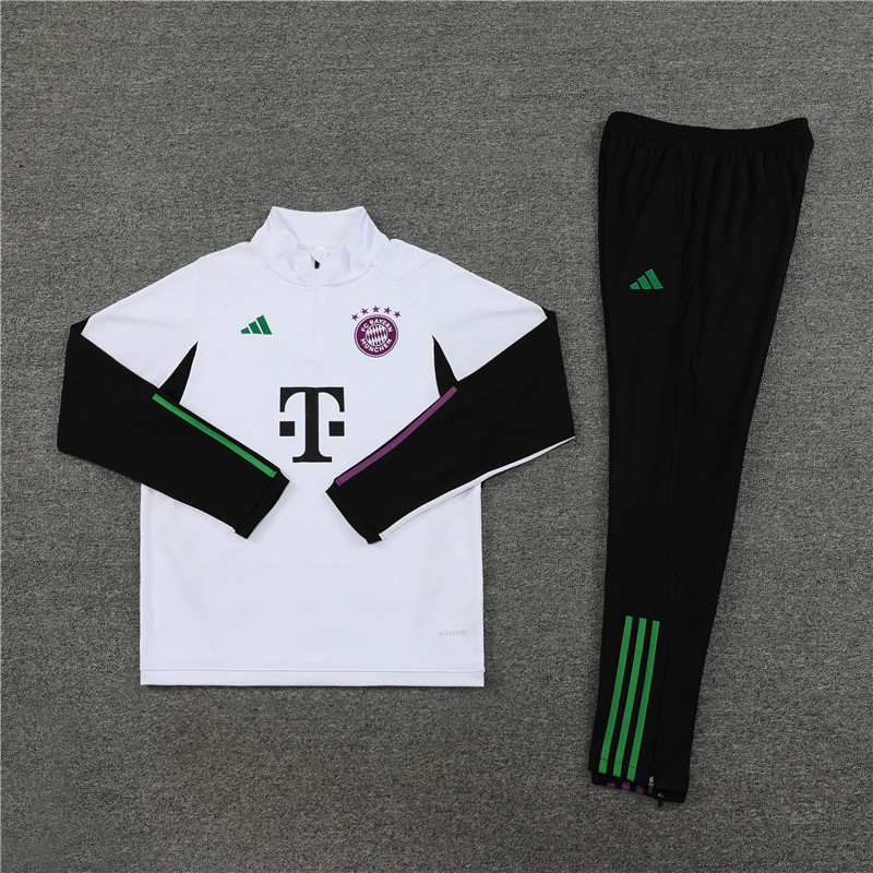 23-24 Bayern white with black half zipper training tracksuit