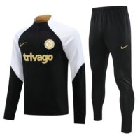 002-5 23-24 Chelsea black with white half zipper training tracksuit