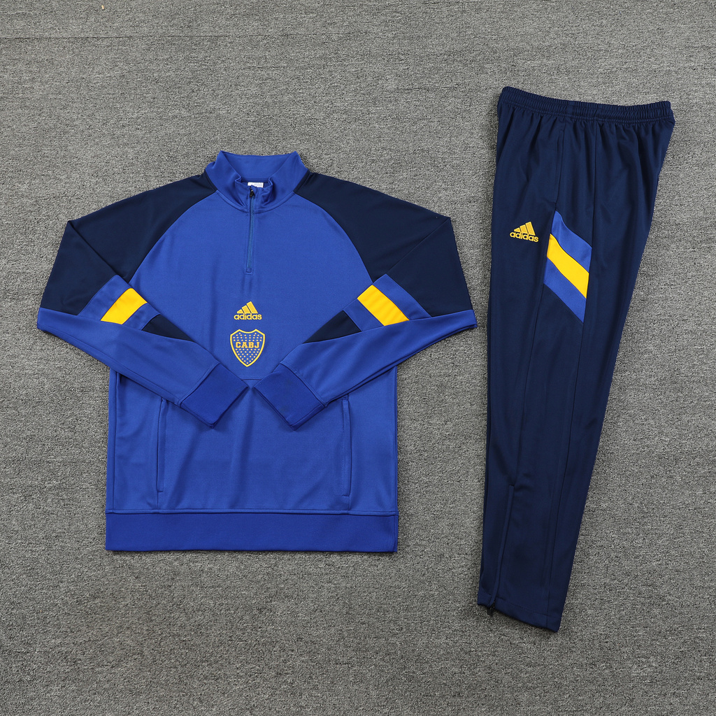 23-24 Boca color blue with navy blue and yellow stripe half zipper sweater tracksuit